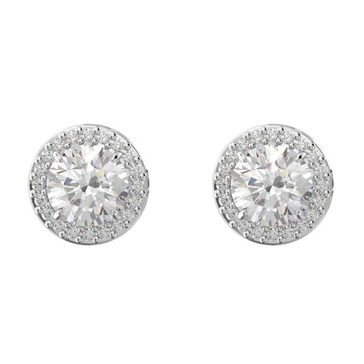 Swarovski Constella Rhodium Plated White Crystal Pave Stud Earrings - Silver