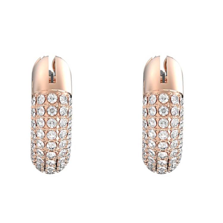 Swarovski Dextera Rose Gold Tone Plated White Crystal Pave Hoop Earrings