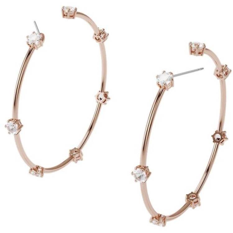 Swarovski Constella Rose Gold Tone White Crystal Hoop Earrings