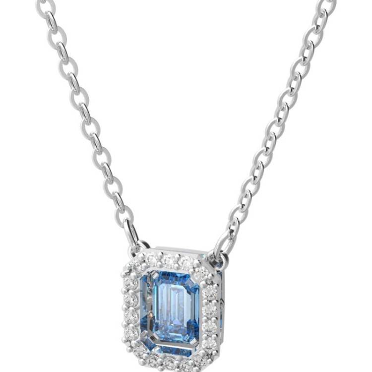 Swarovski Millenia Octagon Cut Blue Crystal Rhodium Plated Necklace