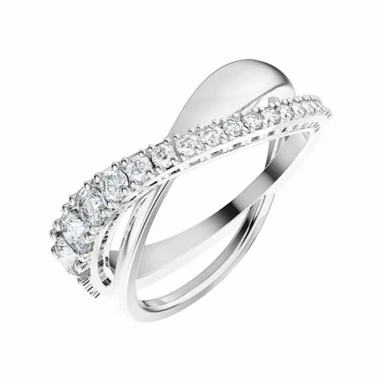 Swarovski Twist White Crystal Rhodium Plated Ring Size 55 - 55