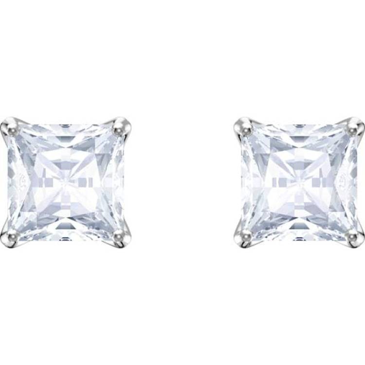 Swarovski Attract Rhodium Plated Square Solitaire Stud Earrings