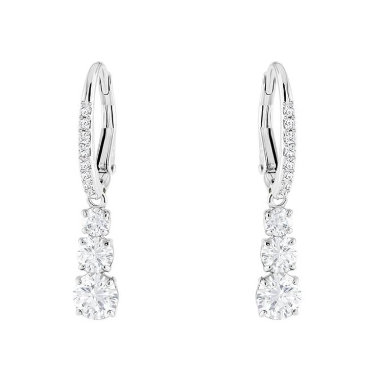 Swarovski Attract Trilogy White Crystal Drop Earrings - Silver