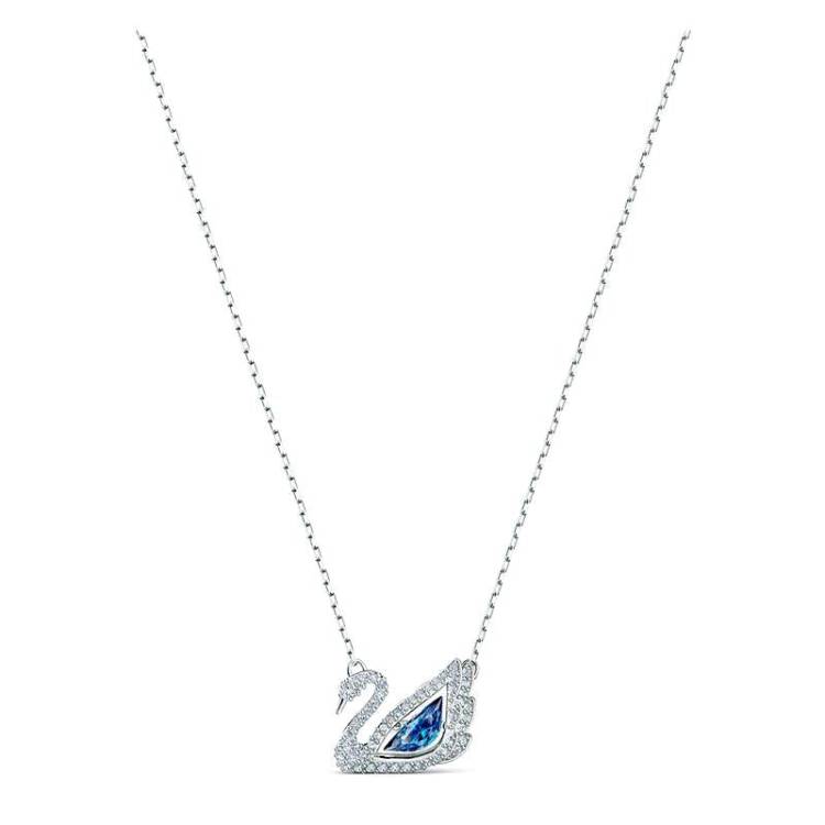Swarovski Dancing Swan Blue Rhodium Plated Necklace