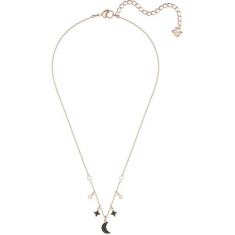 Swarovski Duo Moon Black and Rose Gold Plated Necklet - Silver