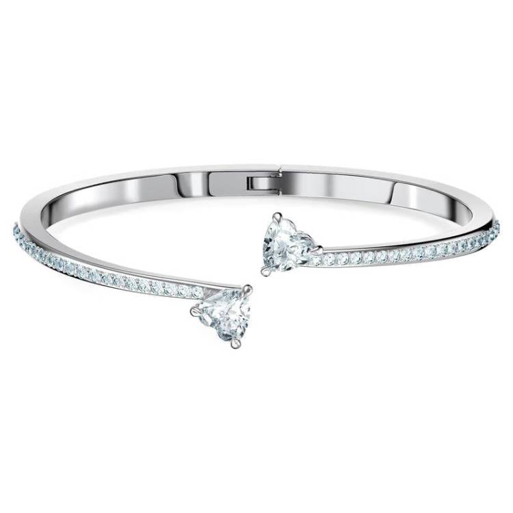 Swarovski Heart Crystal White Rhodium Bangle - Silver