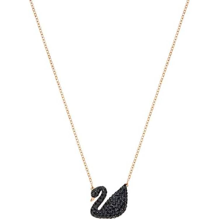 Swarovski Iconic Swan Rose Gold Plated Black Necklace