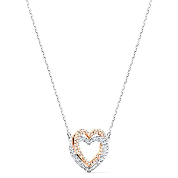 Swarovski Infinity Crystal Heart White Rose Gold Plated Necklace - Silver