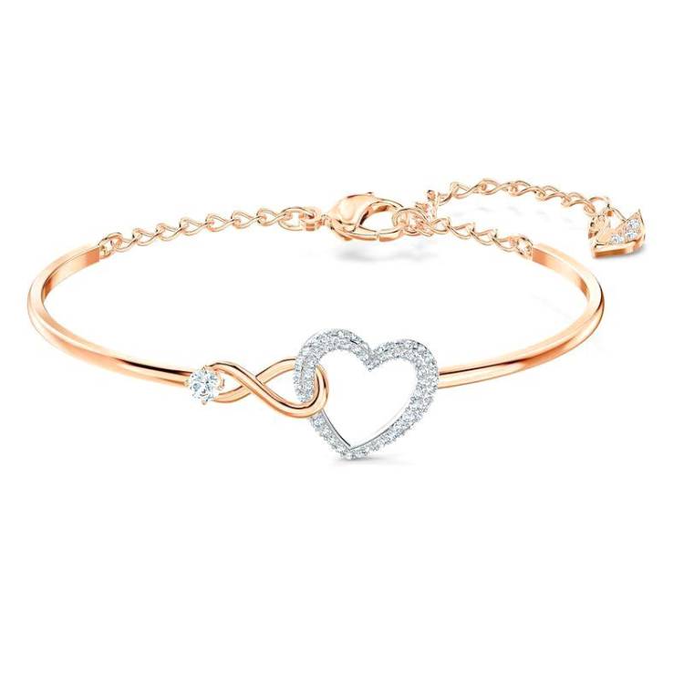Swarovski Infinity Heart Crystal Rose Gold Plated Bangle - Silver