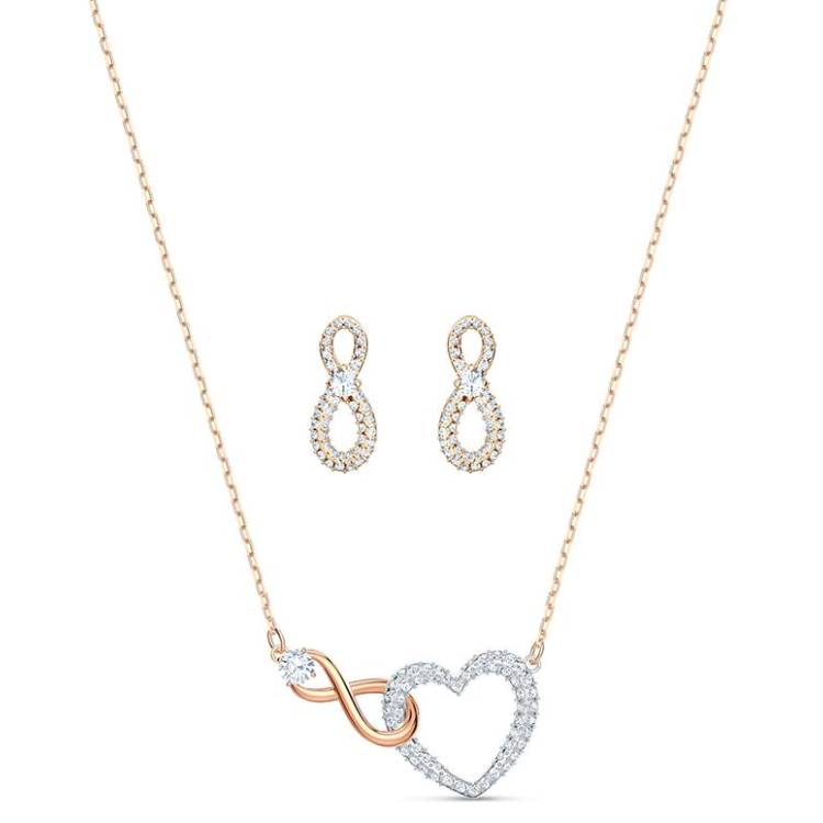 Swarovski Infinity Heart Crystal Rose Gold Plated Set