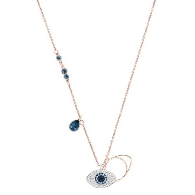 Swarovski Evil Eye Rhodium Rose Gold Blue Crystal Necklace - Rose Gold