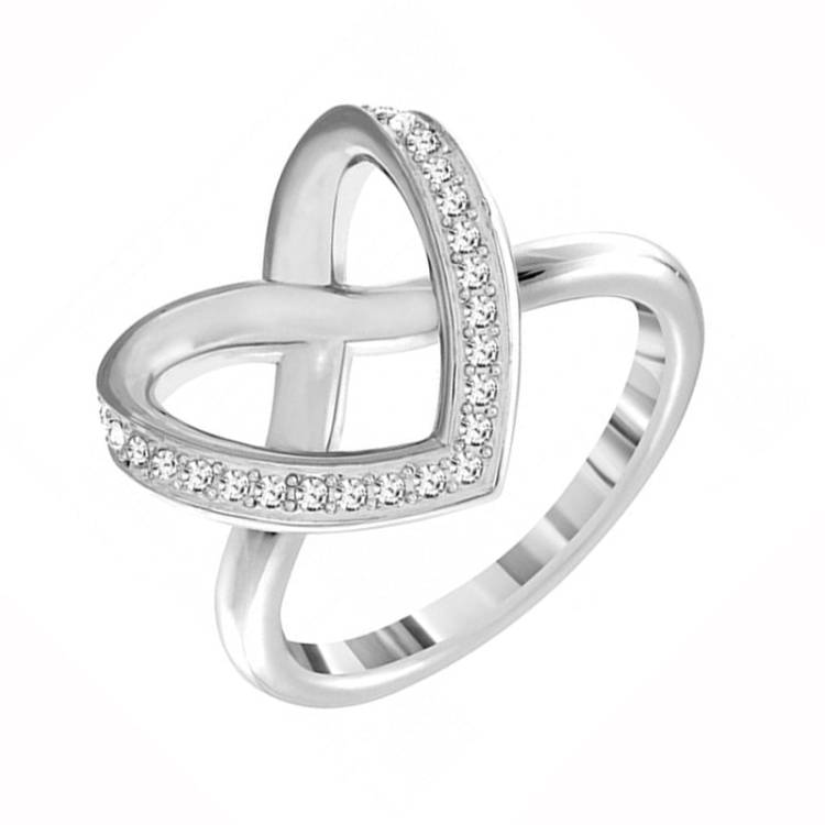 Swarovski Rhodium White Crystal Cupdion Ring Size 52 D - Silver