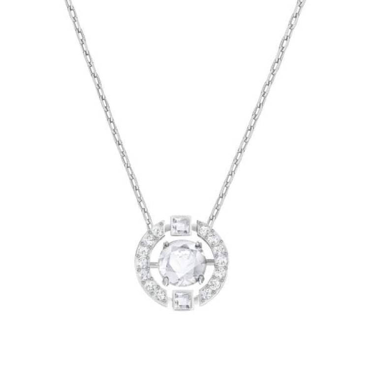 Swarovski Rhodium White Crystal Sparkling Dance Round Necklace
