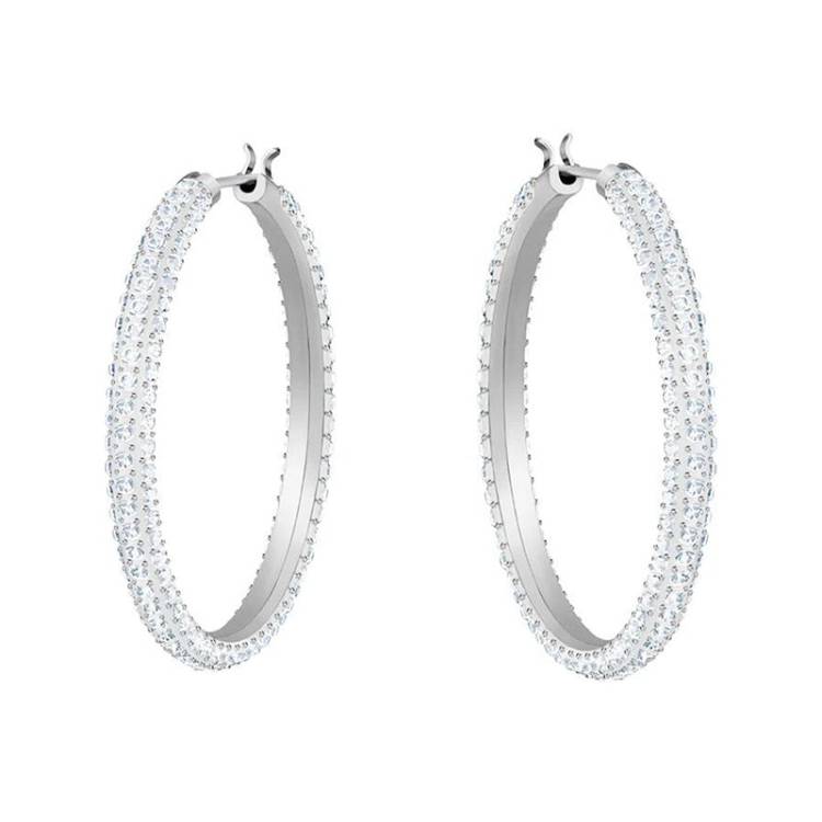 Swarovski Stone Rhodium Plated Hoop Earrings