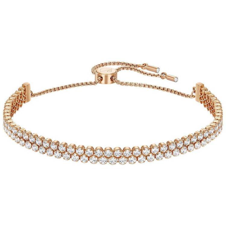 Swarovski Subtle Rose Gold Tone Plated White Crystal Double Bracelet D - Rose Gold