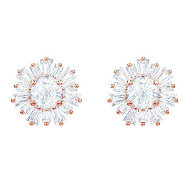 Swarovski Sunshine White Stone Rose Gold Plated Earrings - Rose Gold