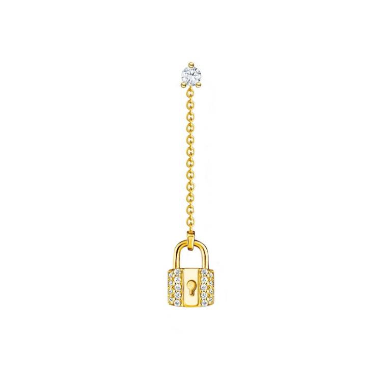Thomas Sabo Charm Club Yellow Gold Plated Sterling Silver Lock Single Drop Earring - Gold