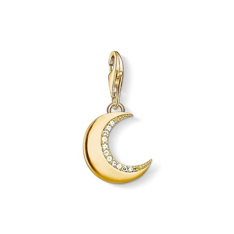 Thomas Sabo Charm Club Yellow Gold Plated Sterling Silver White Stone Moon Charm D