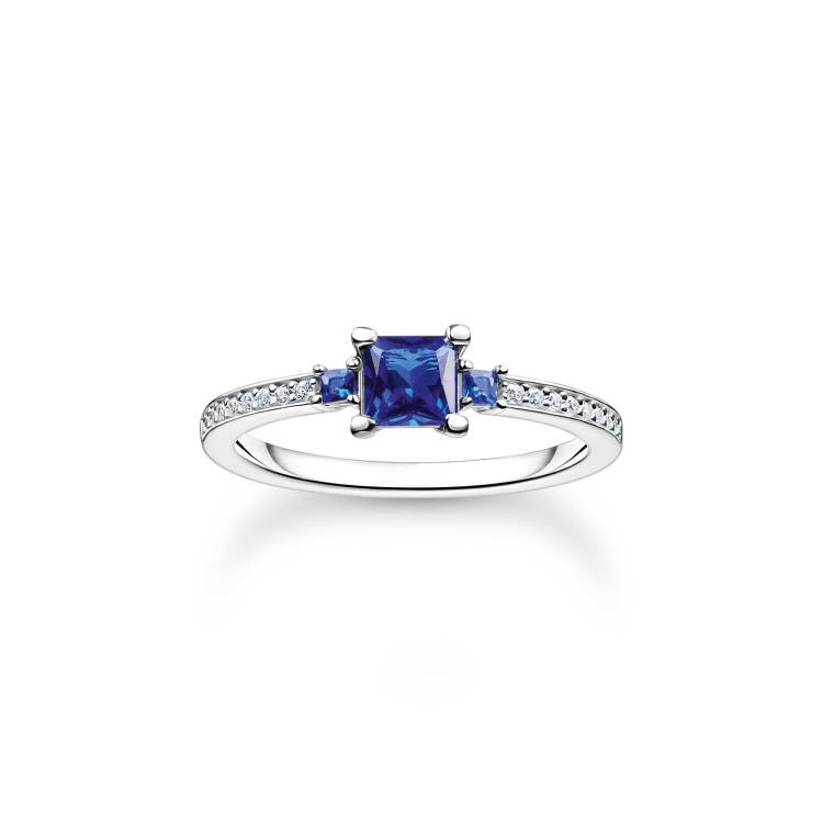 Thomas Sabo Charm Club Sterling Silver Blue And White Stone Ring - 60