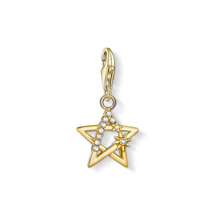 Thomas Sabo Charm Club Sterling Silver Gold Plated White Stone Star Charm