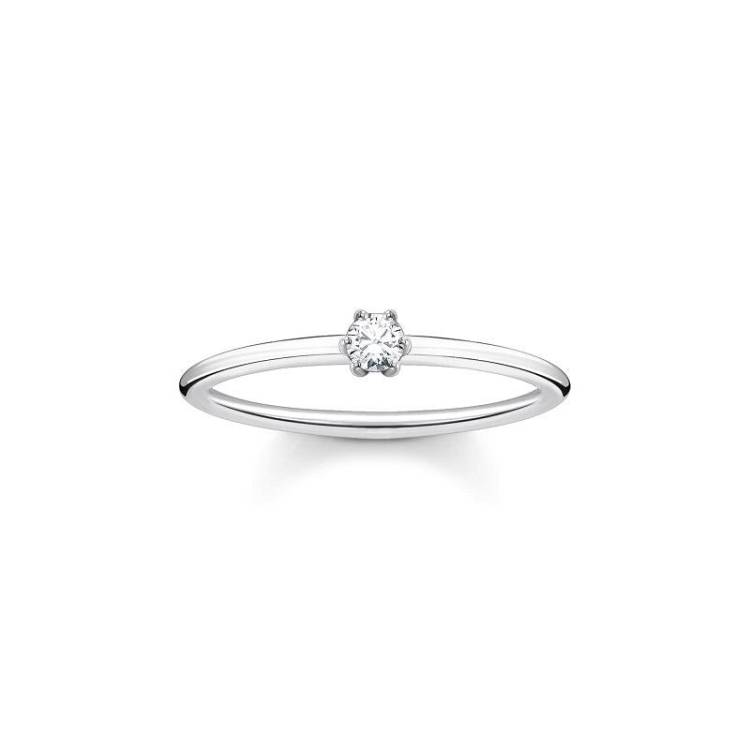 Thomas Sabo Charm Club Sterling Silver Solitaire White Stone Ring D - 58
