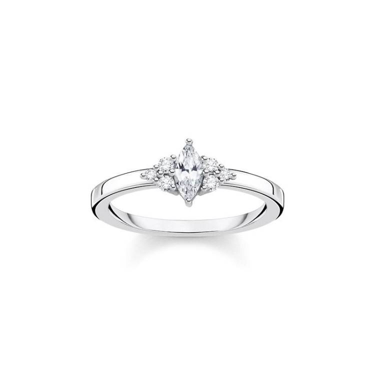 Thomas Sabo Charm Club Sterling Silver Vintage White Stone Ring - 54