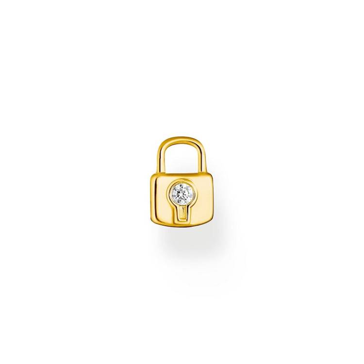 Thomas Sabo Charm Club Sterling Silver Yellow Gold Plated Lock Single Stud Earring - Silver