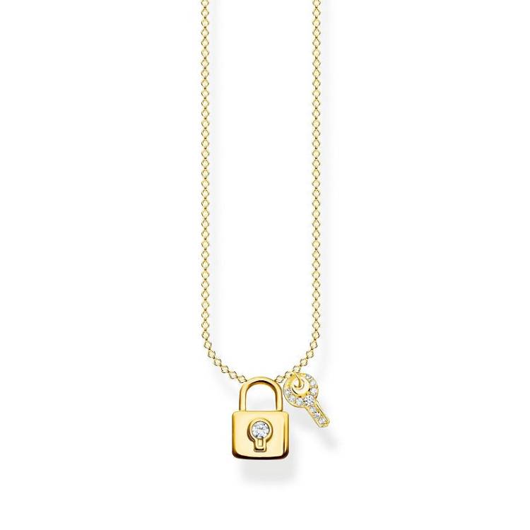 Thomas Sabo Charm Club Sterling Silver Yellow Gold Plated Lock With Key Necklace - Silver
