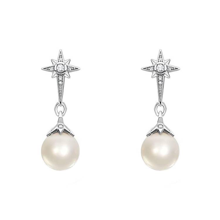 Thomas Sabo Sterling Silver Pearl Star Drop Stud Earrings