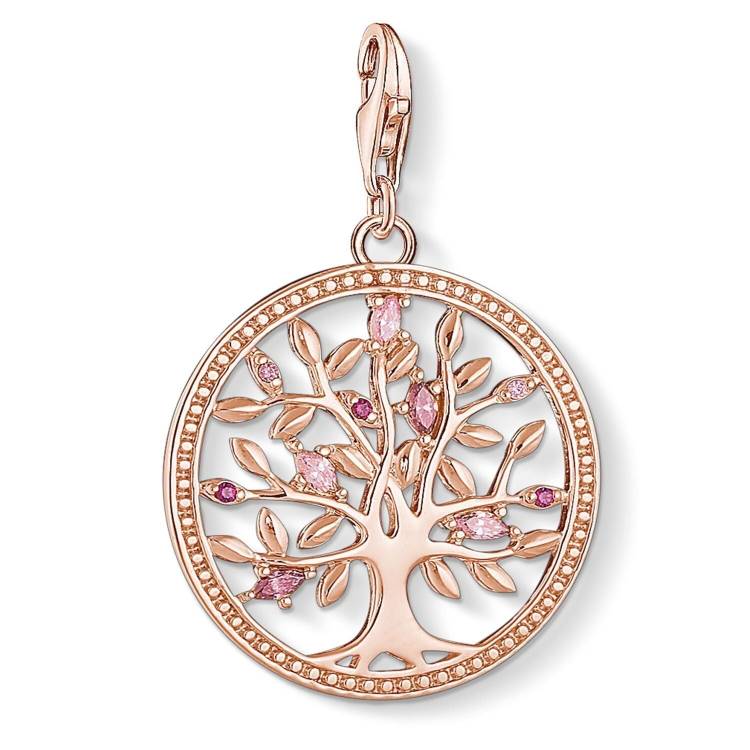 Thomas Sabo Charm Club Rose Gold Tree Of Love Pink Charm - Silver