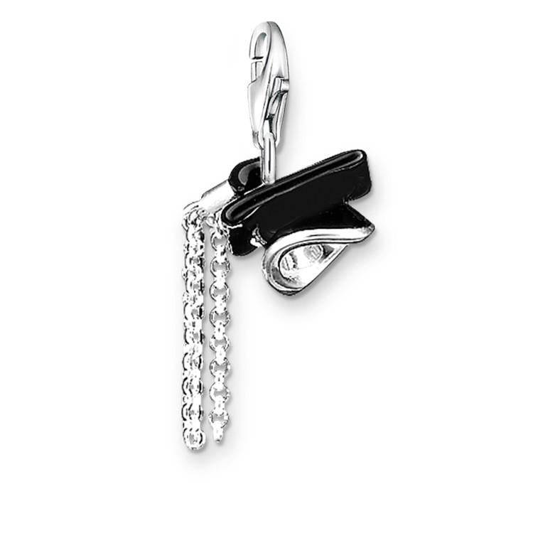 Thomas Sabo Charm Club Sterling Silver Black Enamel Mortarboard Charm - Silver