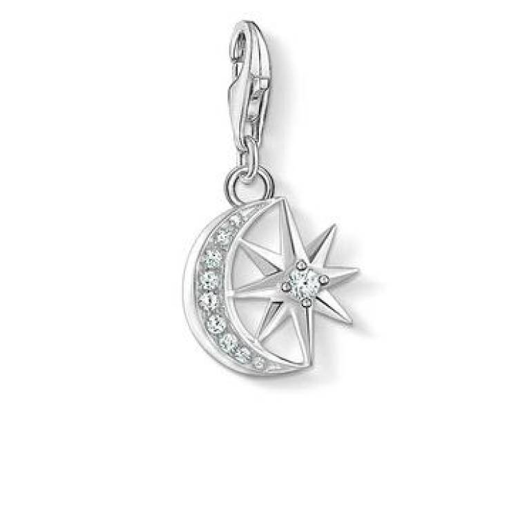 Thomas Sabo Charm Club Sterling Silver CZ Moon and Stars Charm - Silver