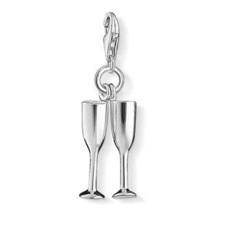 Thomas Sabo Charm Club Sterling Silver Champagne Glasses Charm - Silver