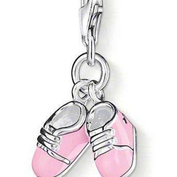 Thomas Sabo Charm Club Sterling Silver Pink Enamel Baby Shoes Charm - Silver