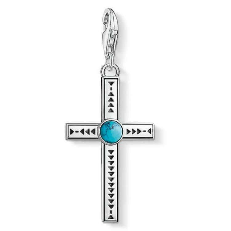 Thomas Sabo Charm Club Sterling Silver Turquoise Ethnic Cross Pendant D - Silver
