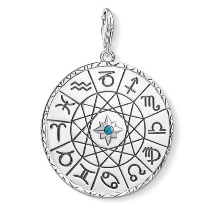 Thomas Sabo Charm Club Sterling Silver Turquoise Star Sign Coin Pendant D - Silver