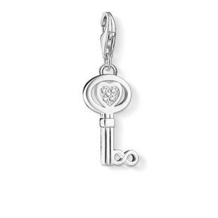 Thomas Sabo Charm Club Sterling Silver White Diamond Key Charm D - Silver