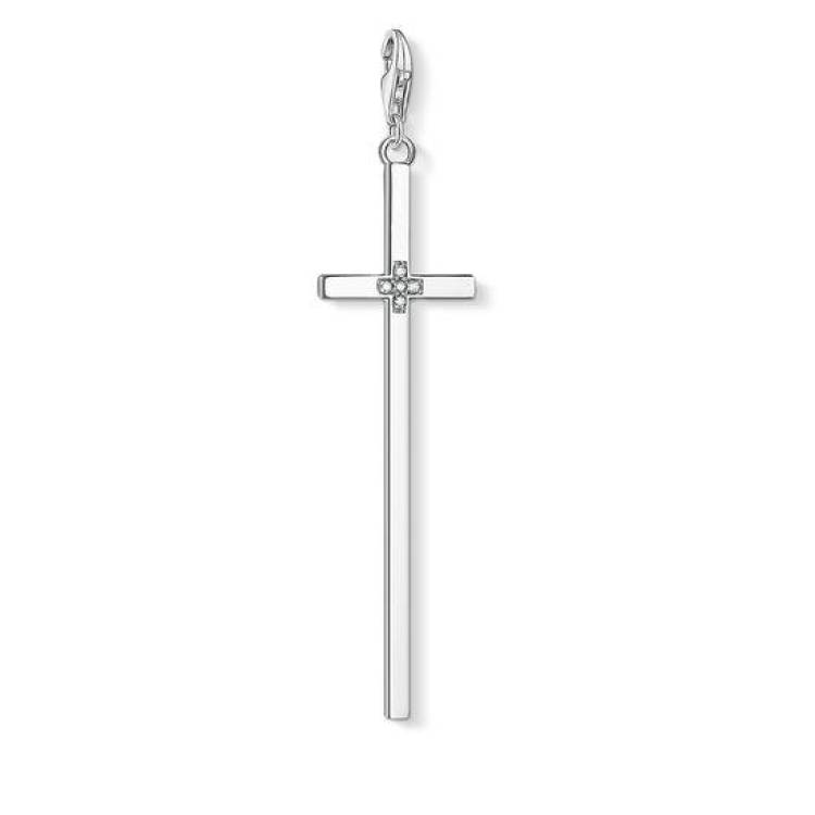 Thomas Sabo Charm Club Sterling Silver Zirconia Cross Charm Pendant D - Silver