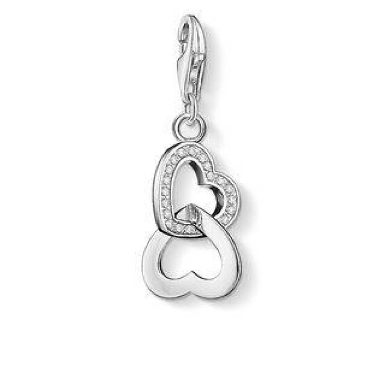 Thomas Sabo Charm Club Sterling Silver Zirconia Interlocking Hearts Charm - Silver