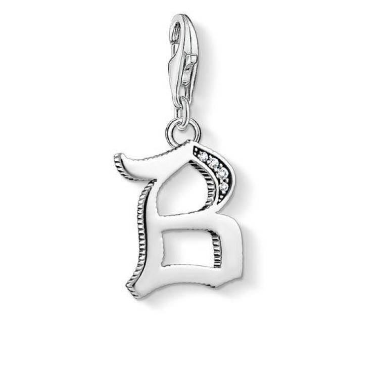 Thomas Sabo Charm Club Sterling Silver White Zirconia Letter B Charm - Silver
