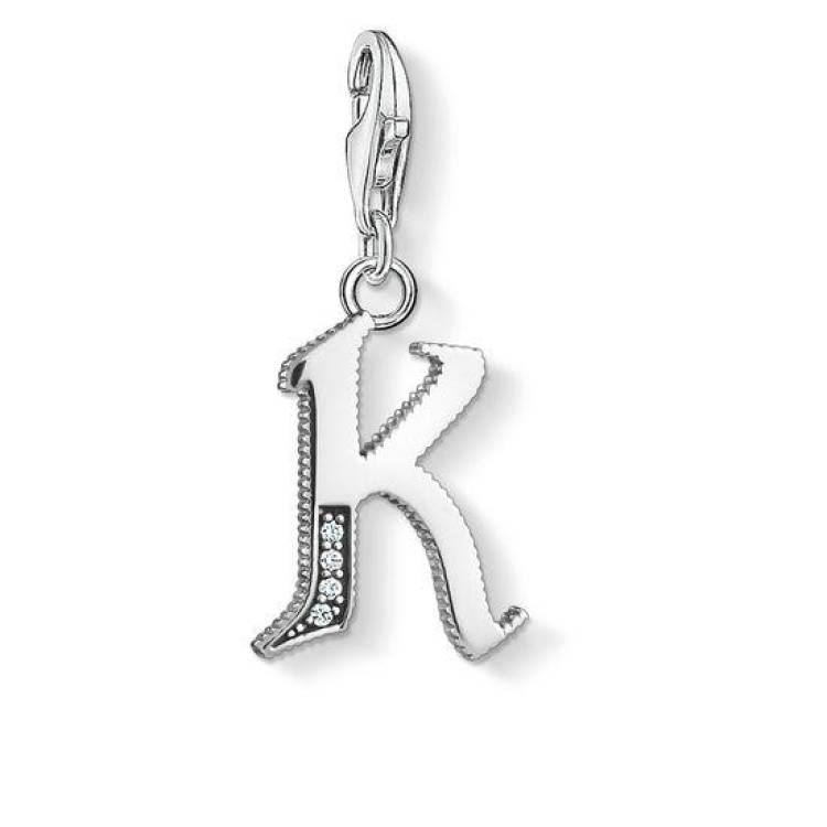 Thomas Sabo Charm Club Sterling Silver White Zirconia Letter K Charm - Silver