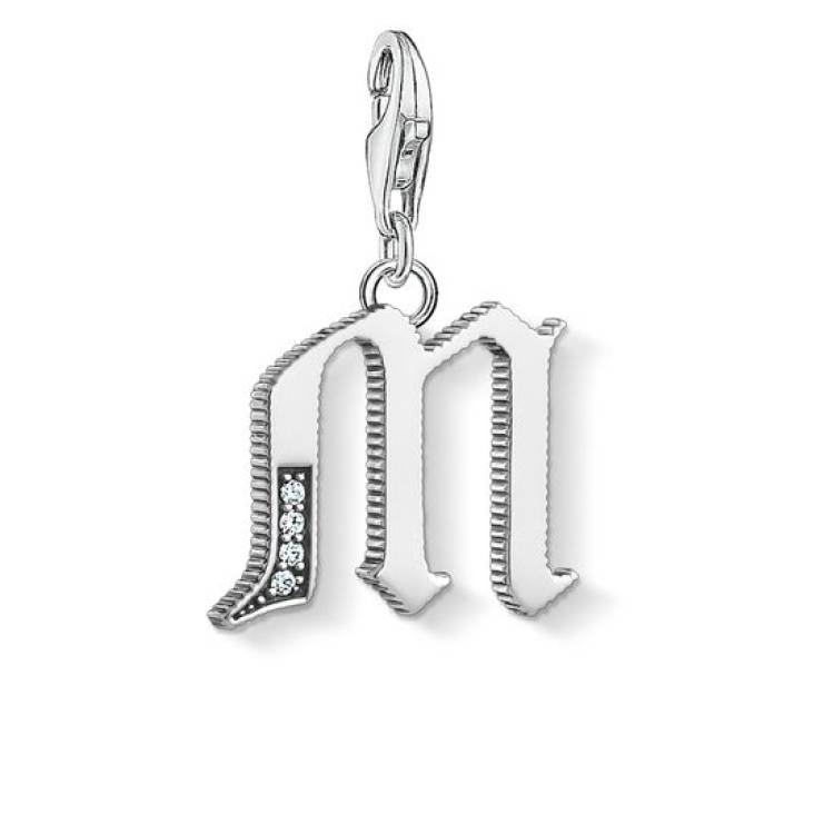 Thomas Sabo Charm Club Sterling Silver White Zirconia Letter M Charm D - Silver