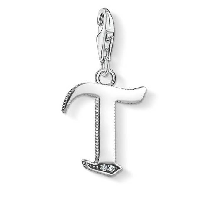 Thomas Sabo Charm Club Sterling Silver White Zirconia Letter T Charm D - Silver