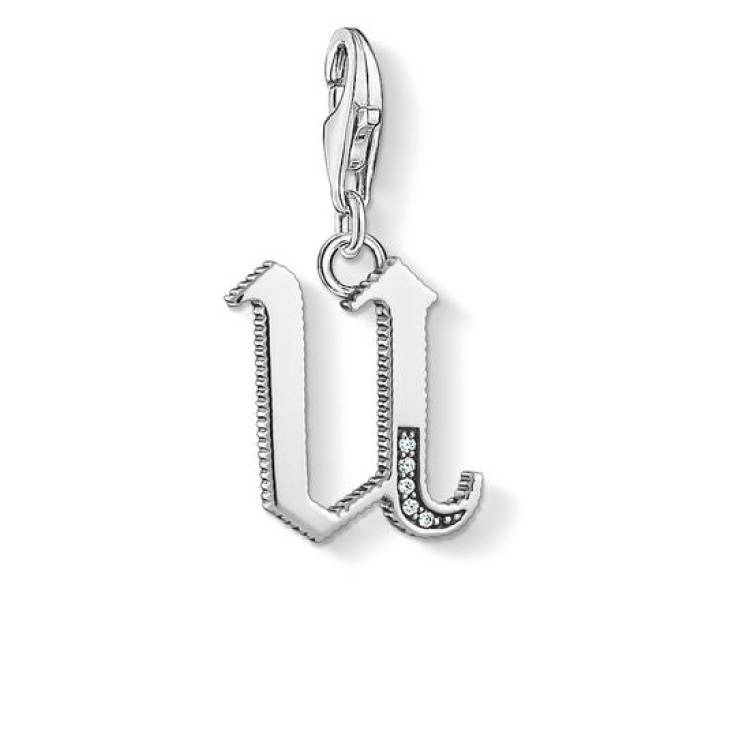 Thomas Sabo Charm Club Sterling Silver White Zirconia Letter U Charm D - Silver