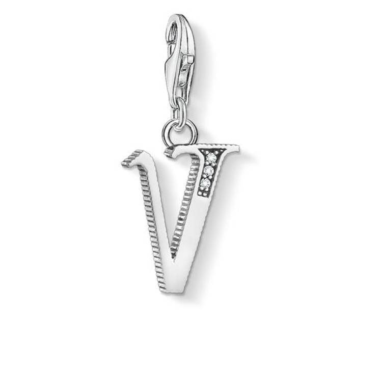 Thomas Sabo Charm Club Sterling Silver White Zirconia Letter V Charm D - Silver