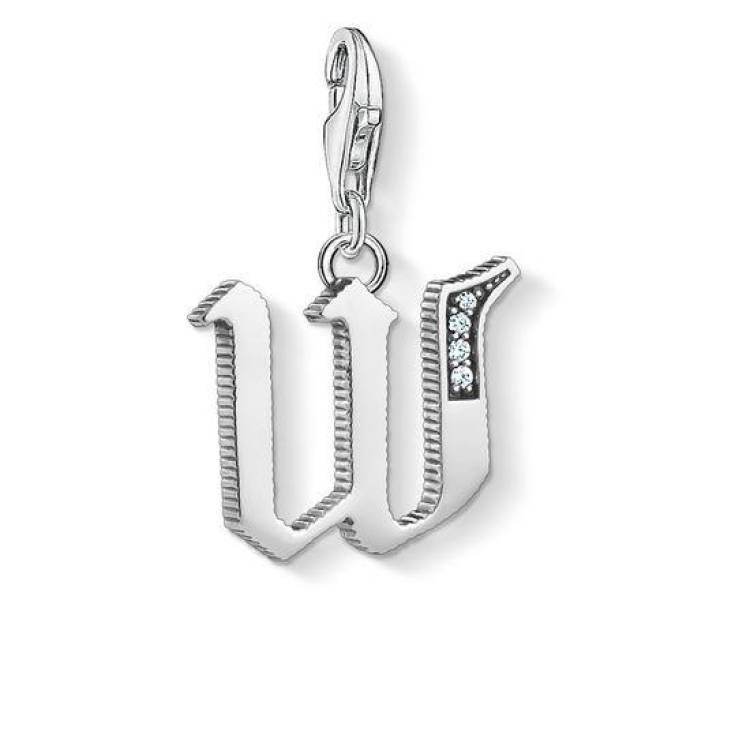 Thomas Sabo Charm Club Sterling Silver White Zirconia Letter W Charm - Silver