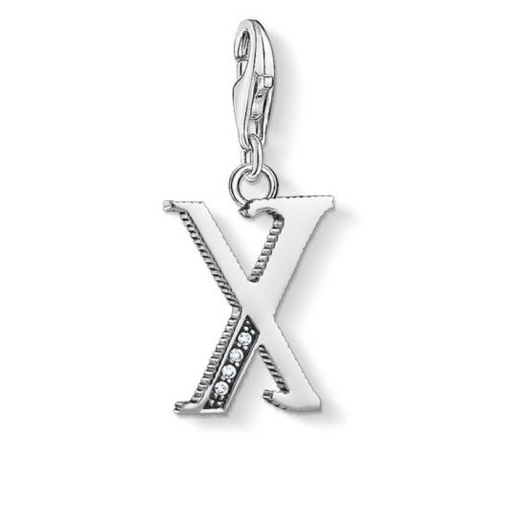 Thomas Sabo Charm Club Sterling Silver White Zirconia Letter X Charm D - Silver