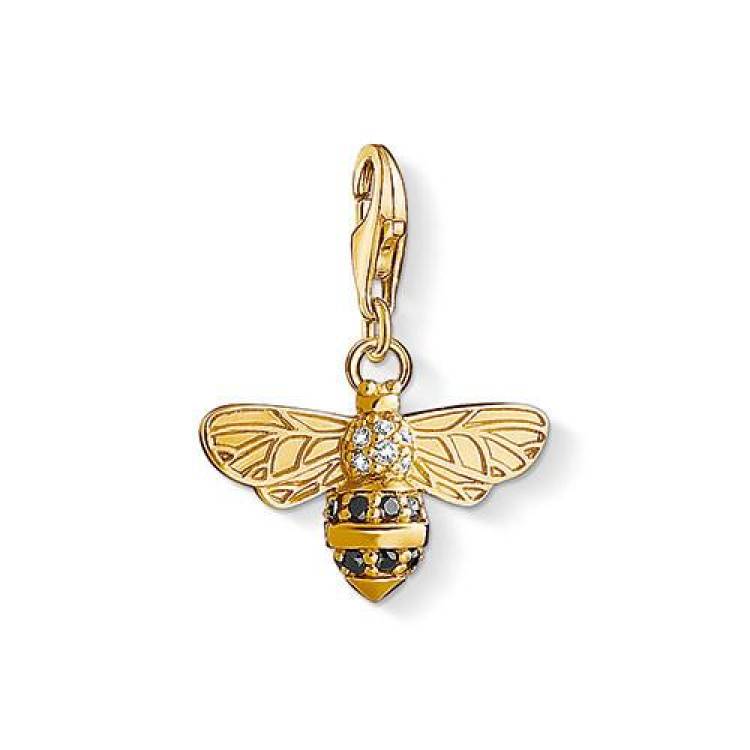 Thomas Sabo Charm Club Yellow Gold Plated Silver Zirconia Bee Charm - Silver