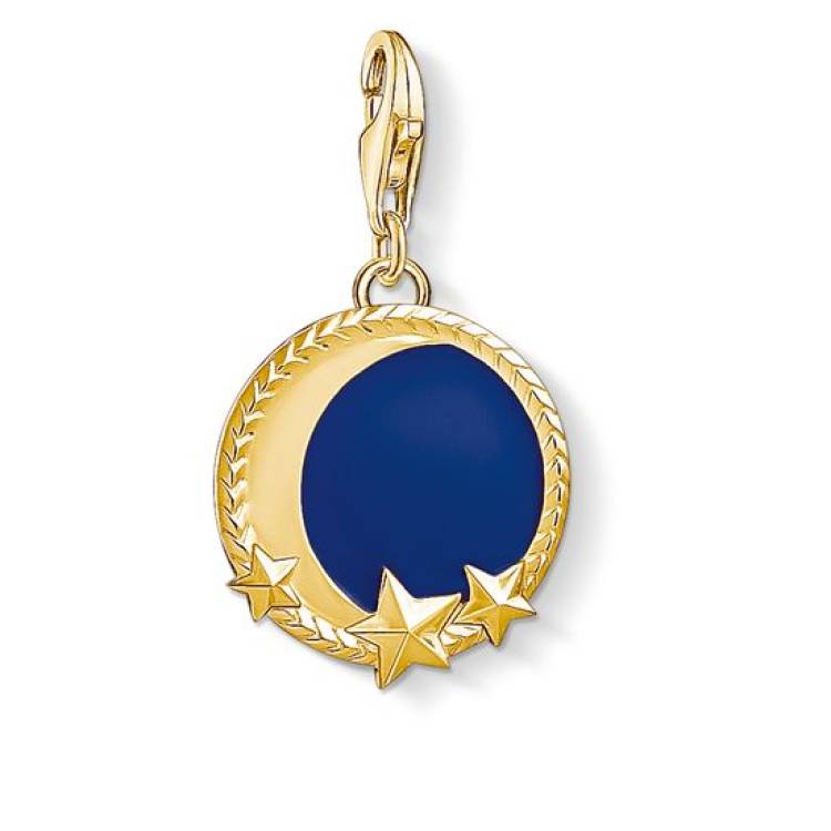 Thomas Sabo Charm Club Yellow Gold Blue Moon And Stars Charm D - Yellow Gold