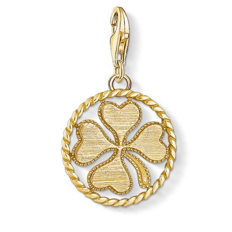 Thomas Sabo Charm Club Yellow Gold Plated Silver Disc Cloverleaf Charm - Silver